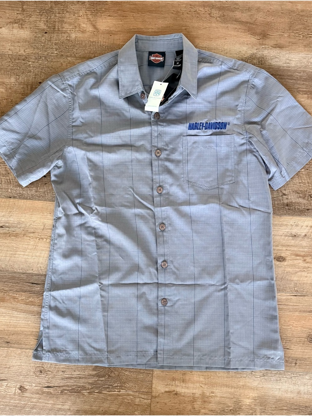Harley-Davidson Short-Sleeve Button-Down Shirt - Light Gray with Blue Logo